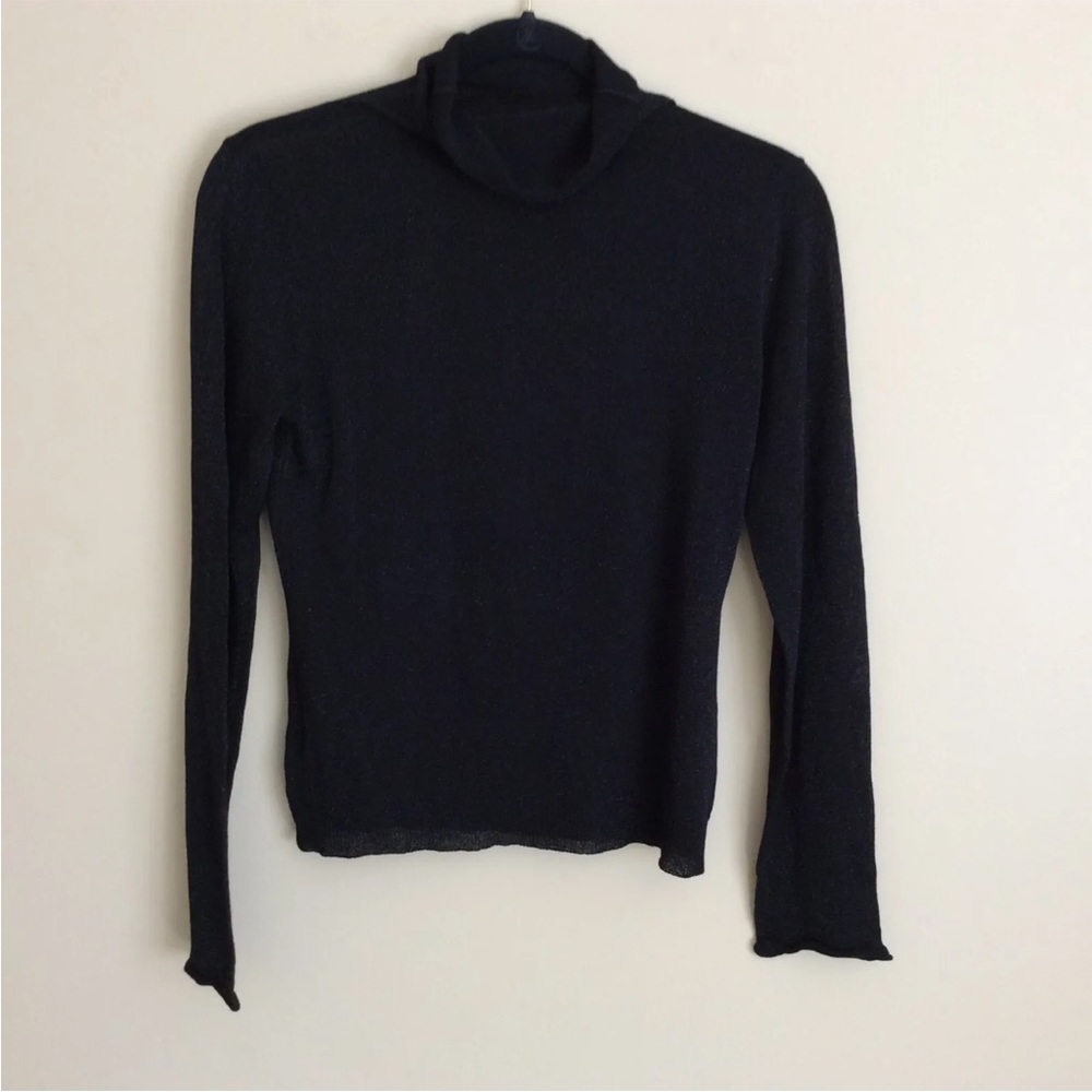 525 America Women's Black Silver Sheer Knit Turtle Neck Sweater Size S